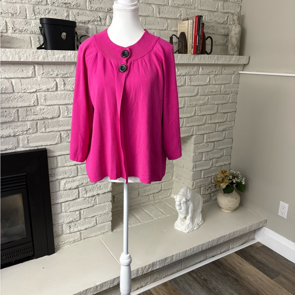 Cable & Gauge Vibrant Hot Pink Fuchsia Button Front Cardigan Sweater XL
